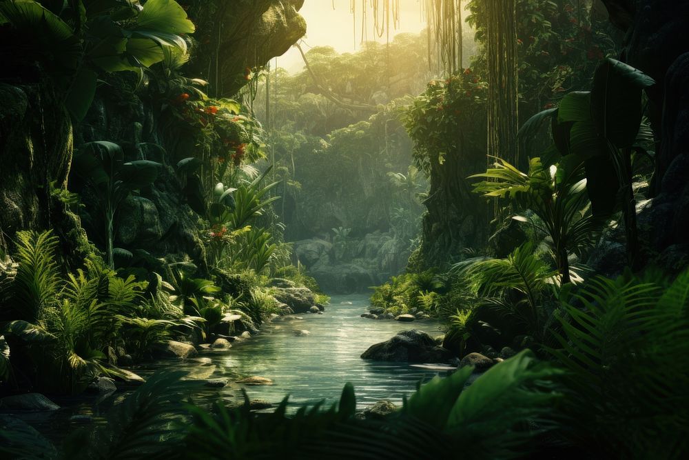 Rainforest landscape vegetation outdoors. AI generated Image by rawpixel.