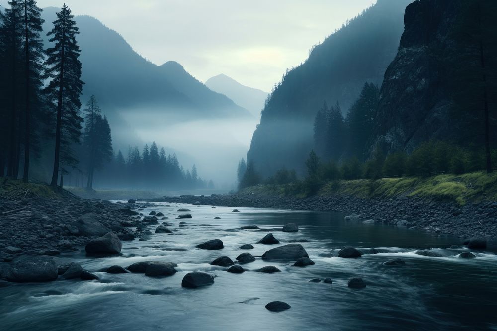 River landscape wilderness mountain. AI generated Image by rawpixel.