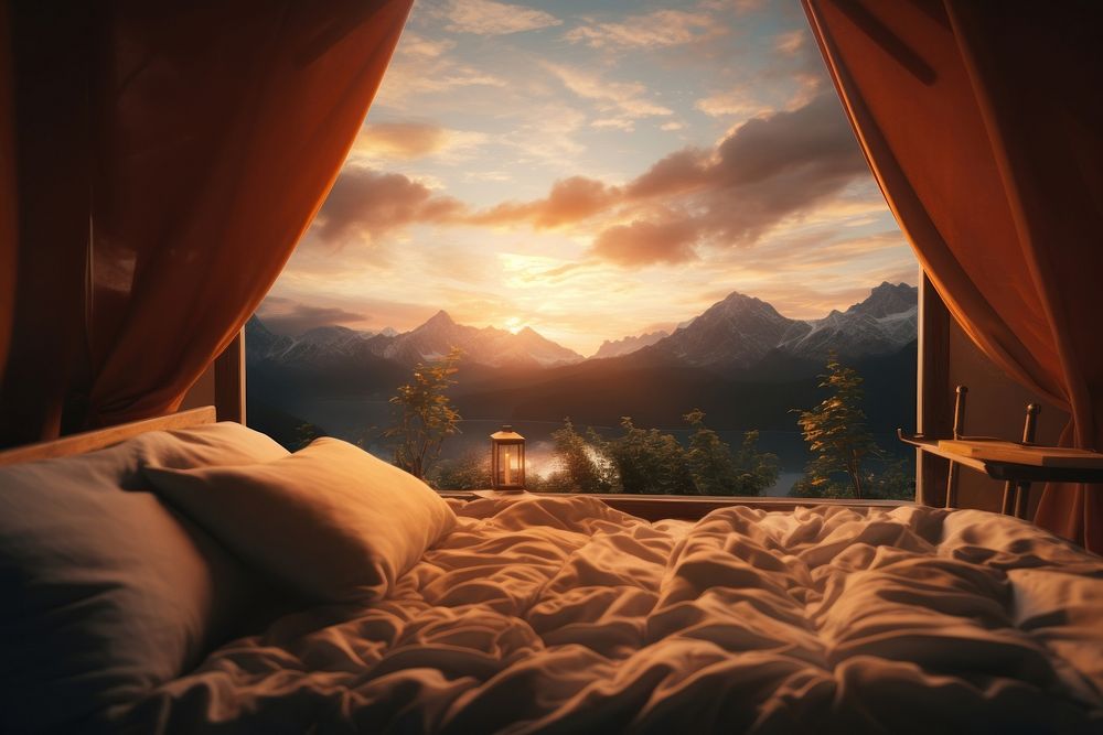 Sun landscape furniture bedroom. AI generated Image by rawpixel.