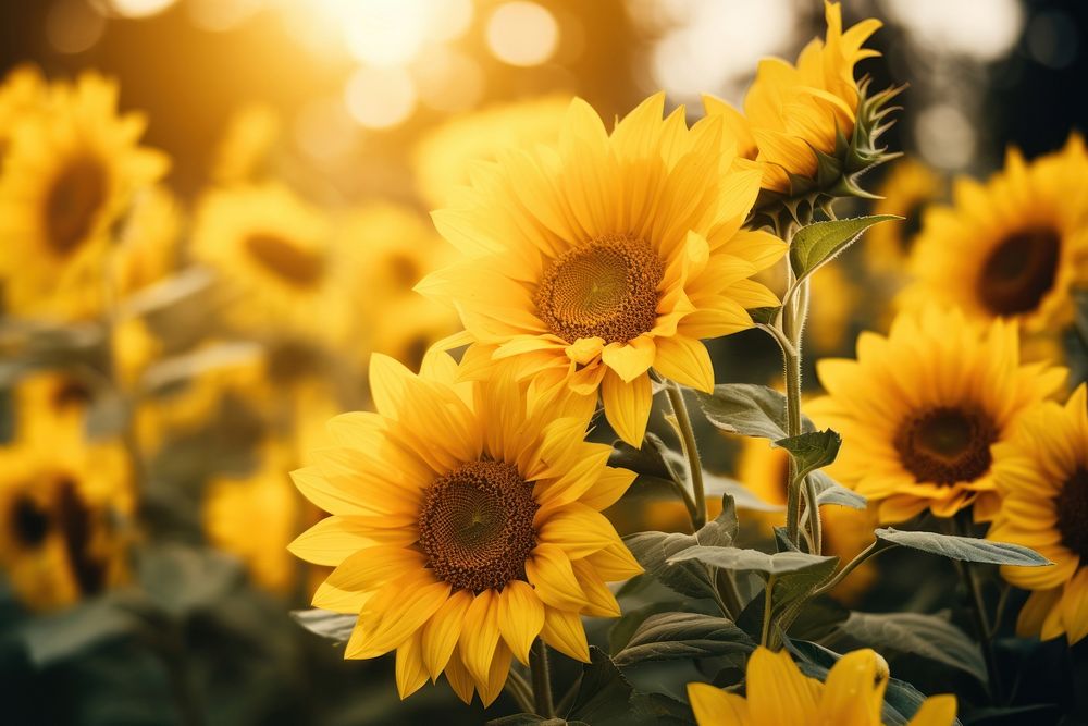 Sunflowers outdoors blossom nature. AI generated Image by rawpixel.