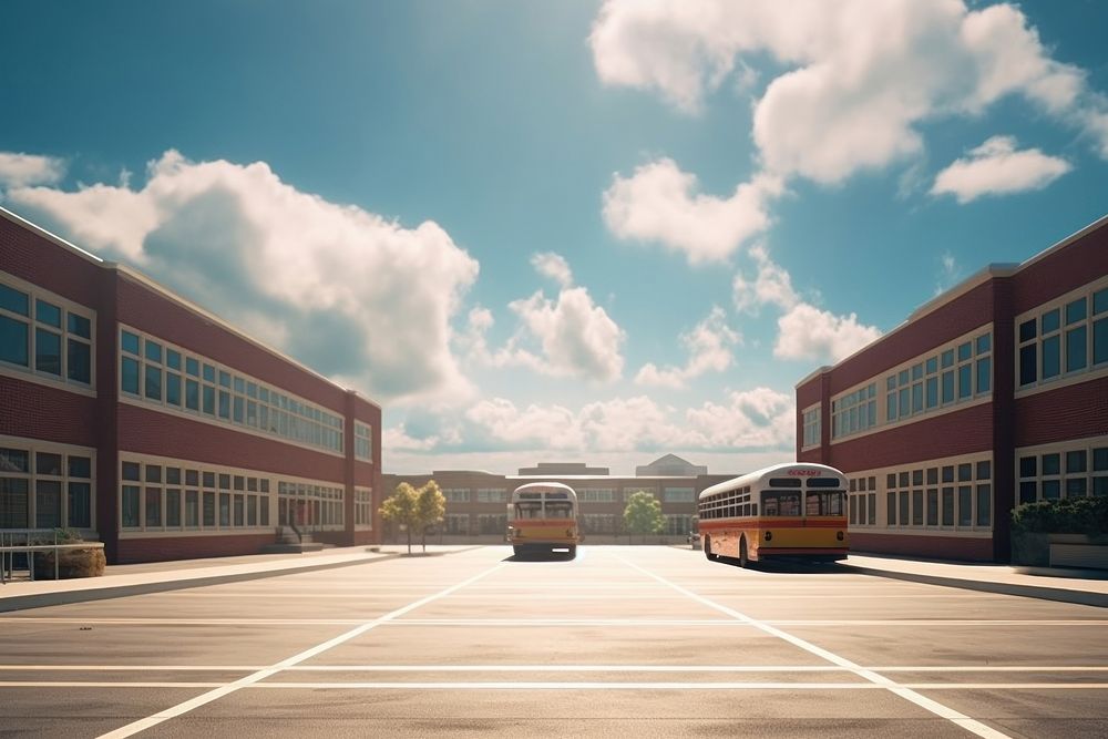 School architecture building vehicle. AI generated Image by rawpixel.