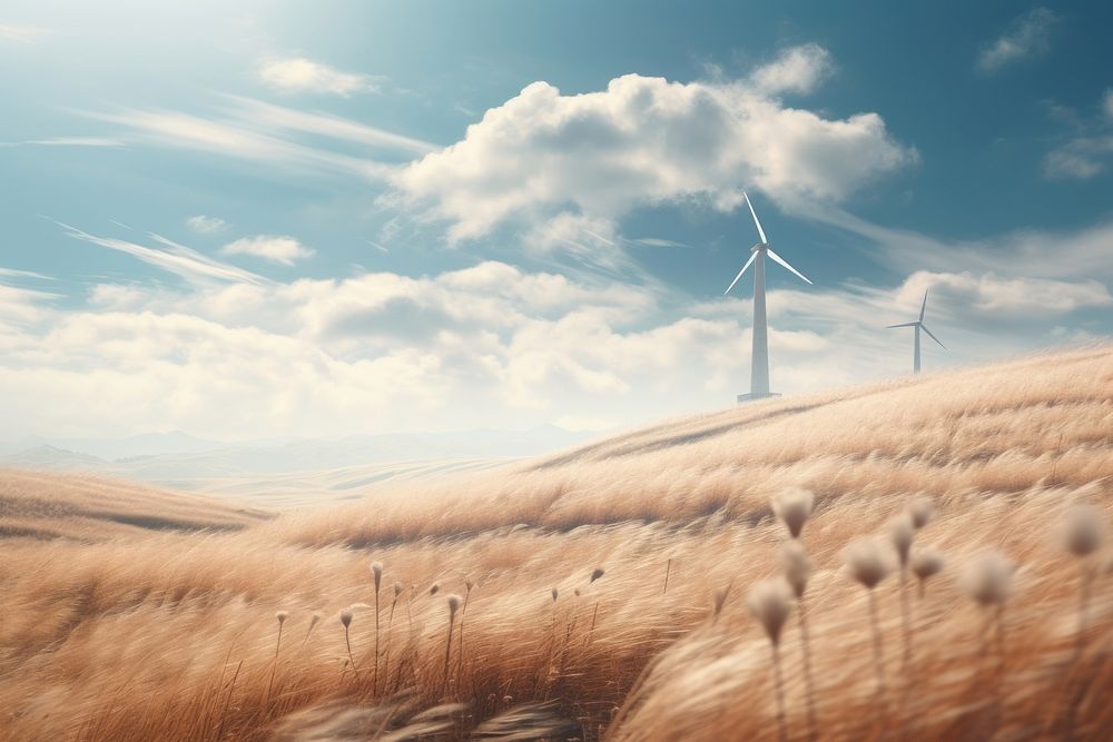 Windy landscape outdoors windmill. AI generated Image by rawpixel.