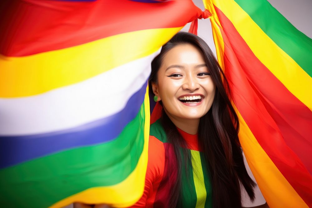 Bhutanese gorgeous a woman smile laughing rainbow. AI generated Image by rawpixel.