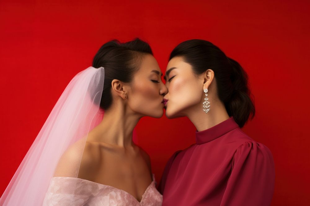 Asian sapphic kissing portrait fashion. AI generated Image by rawpixel.