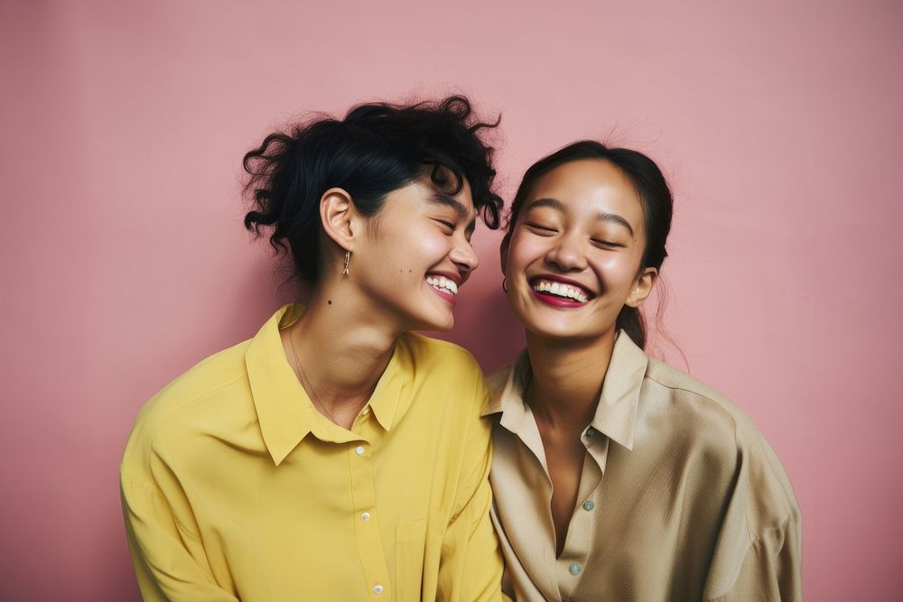 Asian sapphic laughing smile adult. AI generated Image by rawpixel.