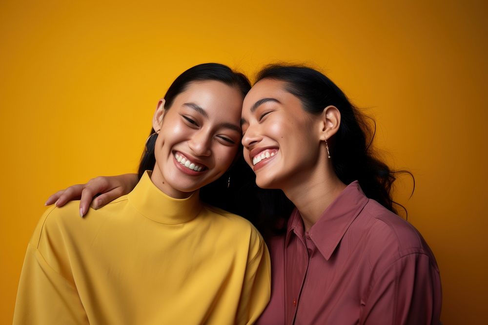 Asian sapphic laughing smile adult. AI generated Image by rawpixel.