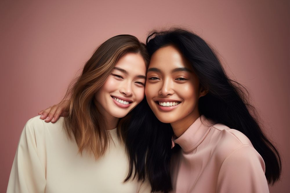 Asian sapphic laughing adult smile. AI generated Image by rawpixel.