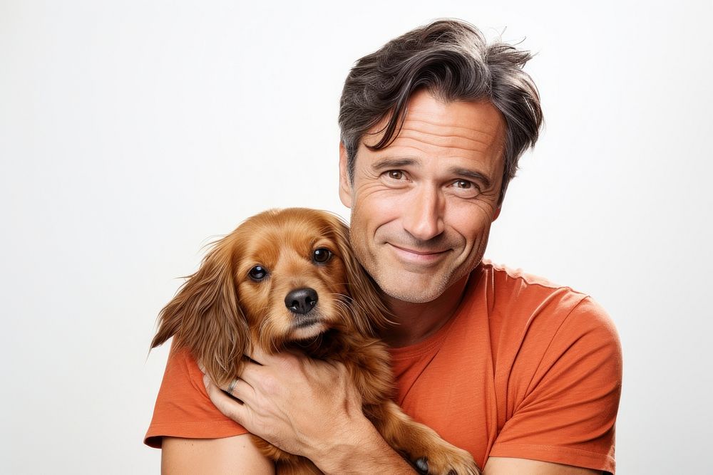 American middle age man hugging guinea pig pet portrait animal. AI generated Image by rawpixel.