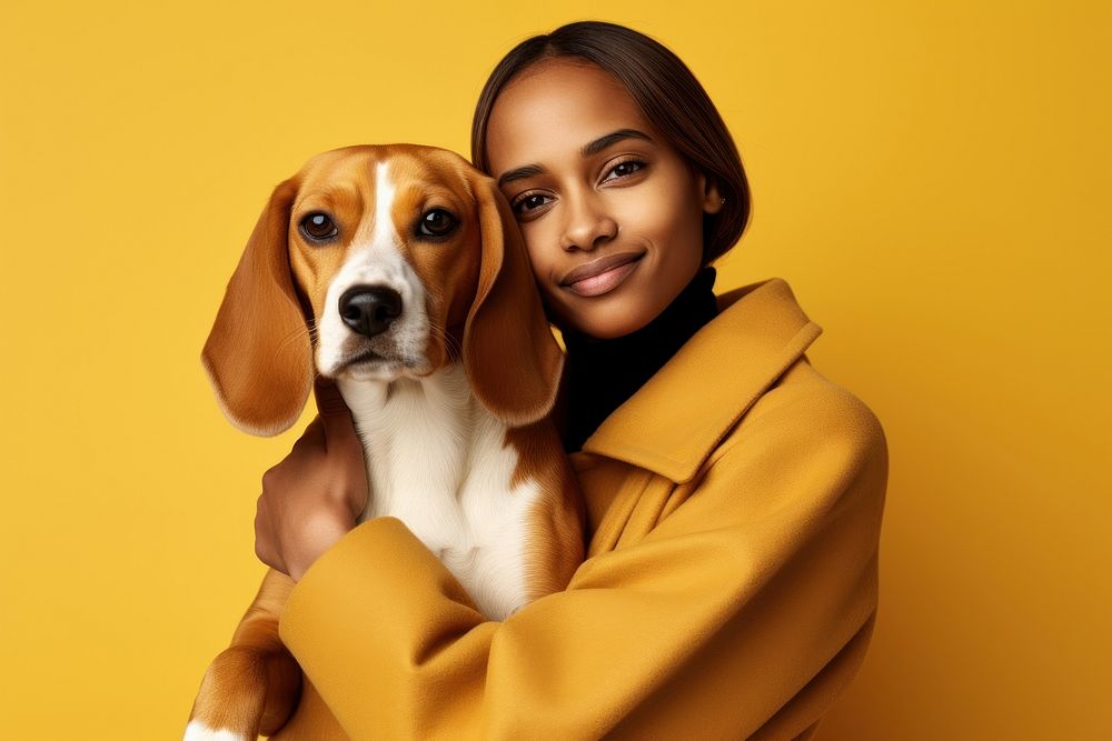 African woman hugging beagle pet portrait looking. AI generated Image by rawpixel.