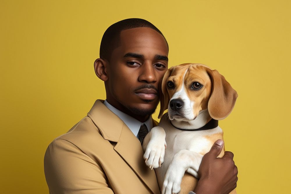 African man hugging beagle pet portrait animal. AI generated Image by rawpixel.