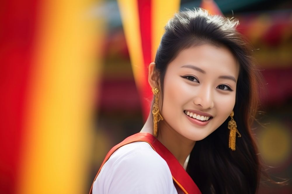 Bhutanese gorgeous a woman smile face architecture. AI generated Image by rawpixel.