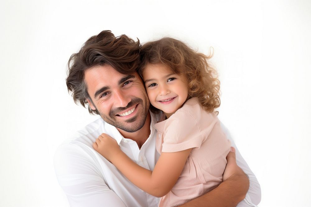 Girl father hugging smile embracing portrait. AI generated Image by rawpixel.