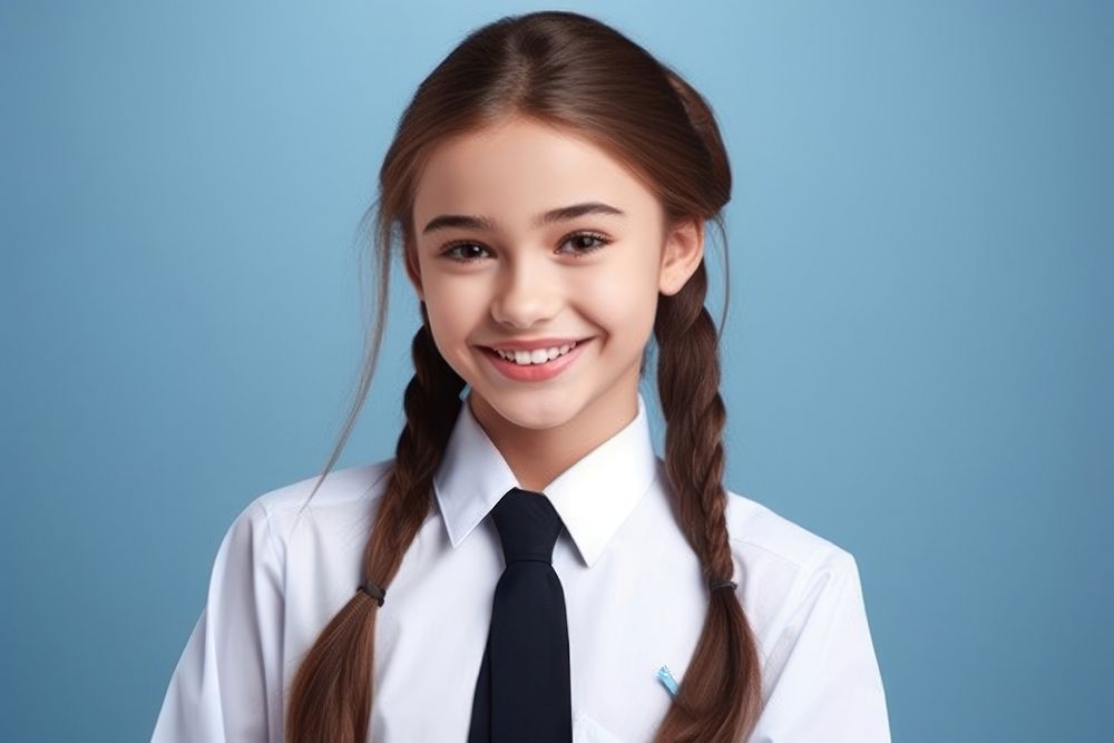 Girl in school uniform braid smile happy. AI generated Image by rawpixel.