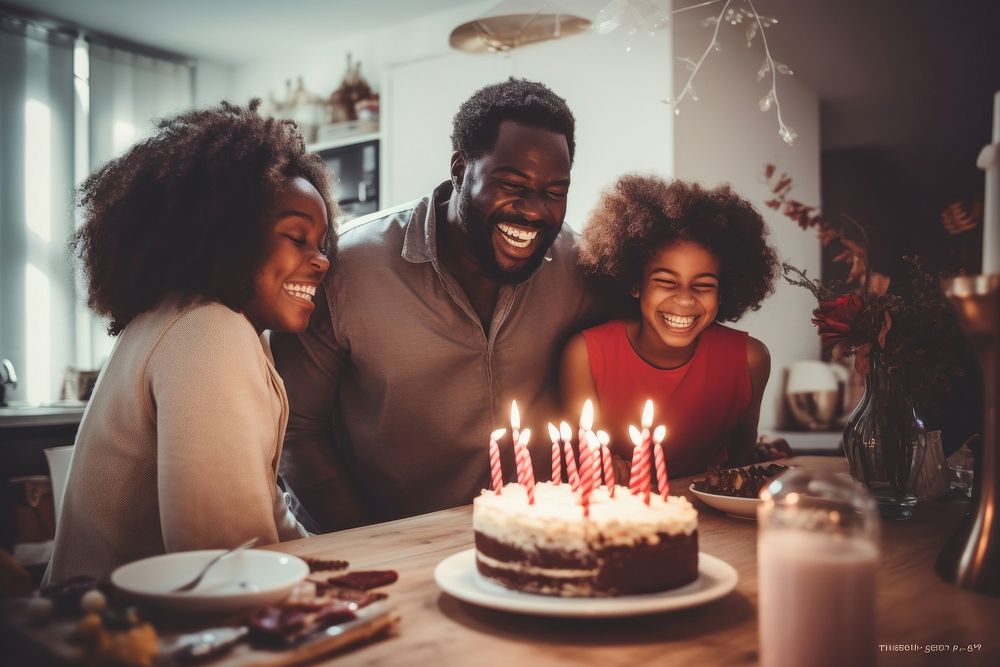 African american birthday dessert family. AI generated Image by rawpixel.