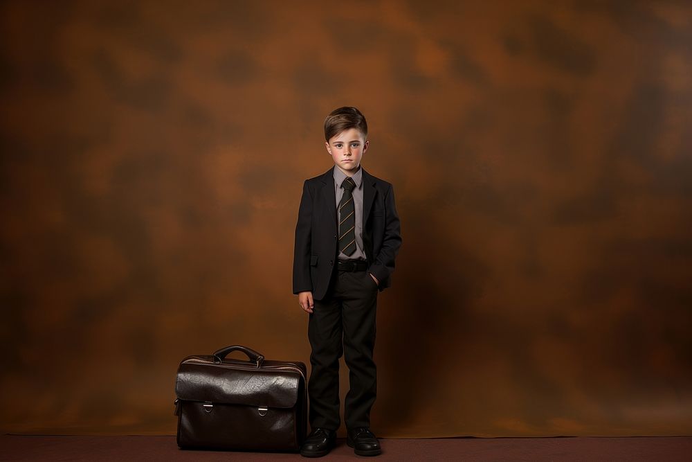 Kid in school uniform luggage photo bag. AI generated Image by rawpixel.