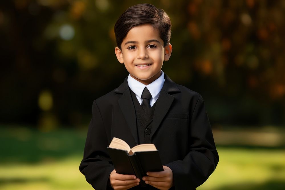 Kid in school uniform holding a book portrait reading student. AI generated Image by rawpixel.