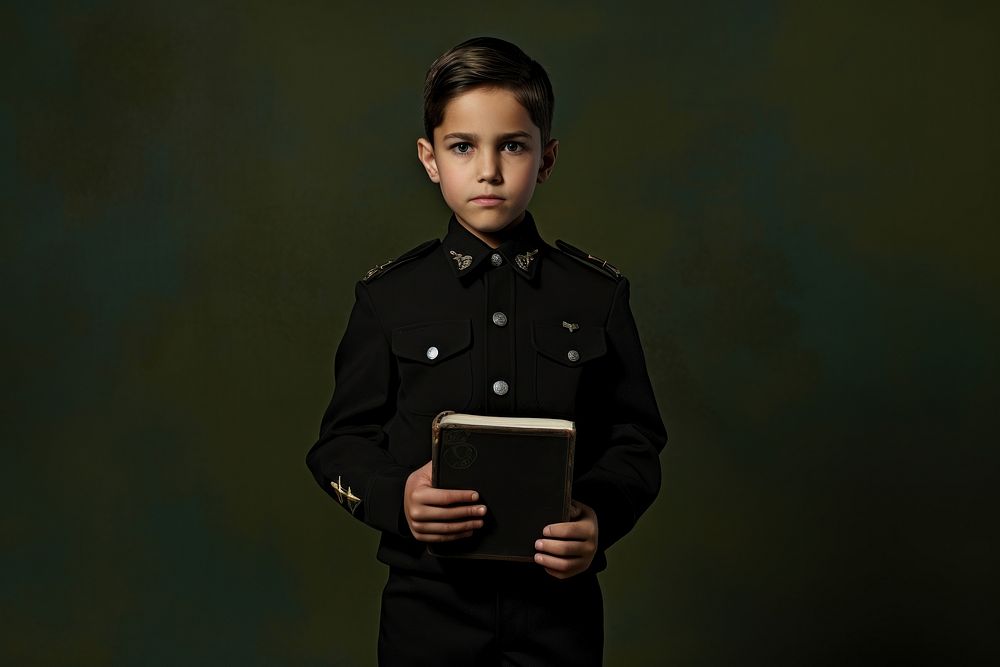 Kid in uniform holding book publication electronics portrait. AI generated Image by rawpixel.