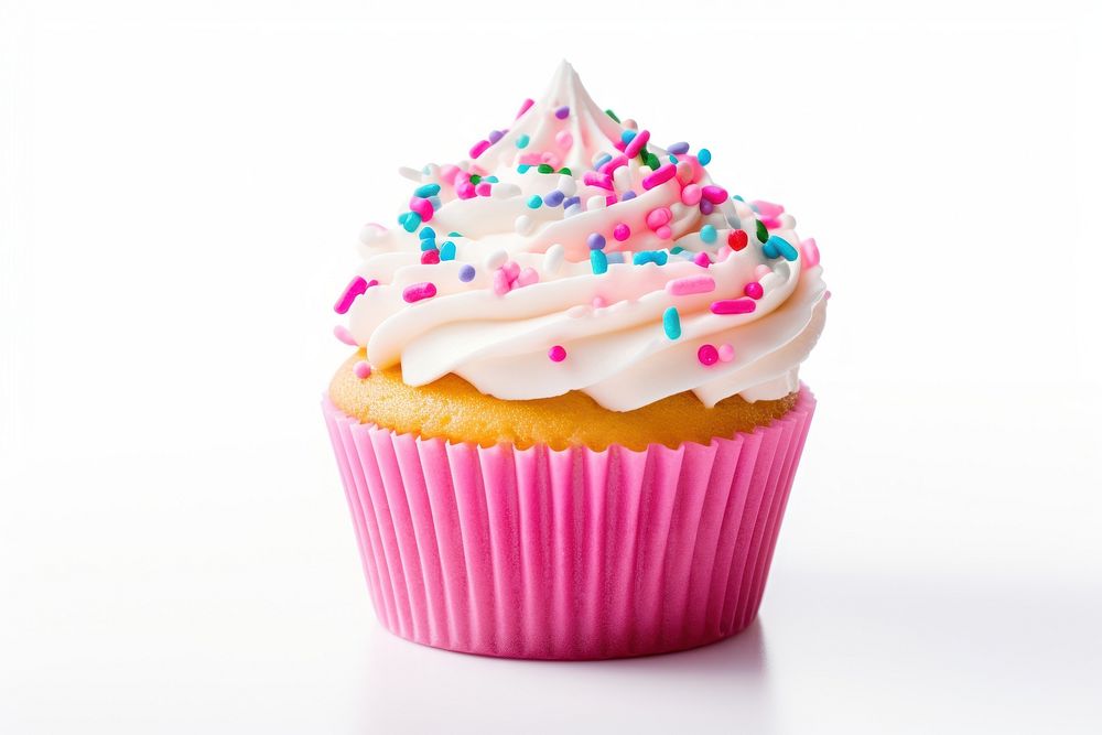 Pink dripping frosting icing with colorful sprinkles cupcake dessert cream. AI generated Image by rawpixel.