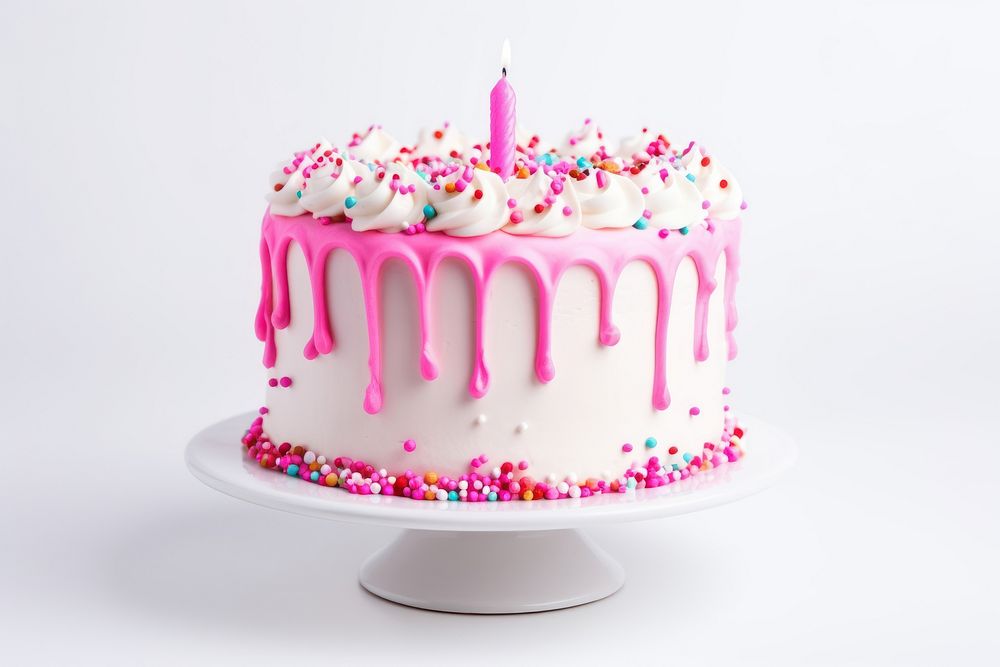 Pink dripping frosting icing with colorful sprinkles dessert cream cake. AI generated Image by rawpixel.