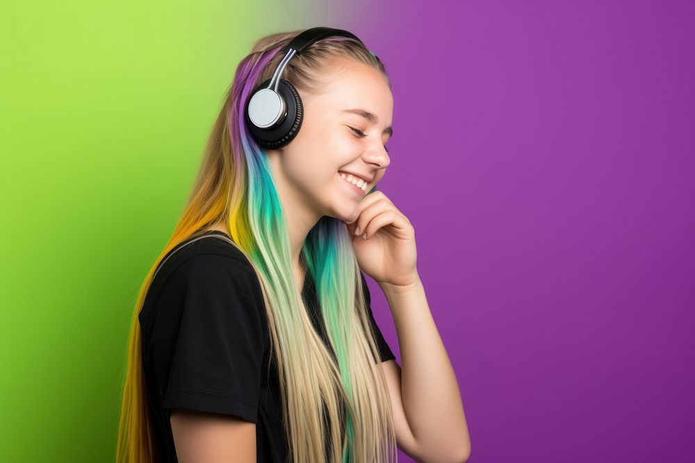 Teenager woman wearing a wireless headphone headphones portrait headset. AI generated Image by rawpixel.