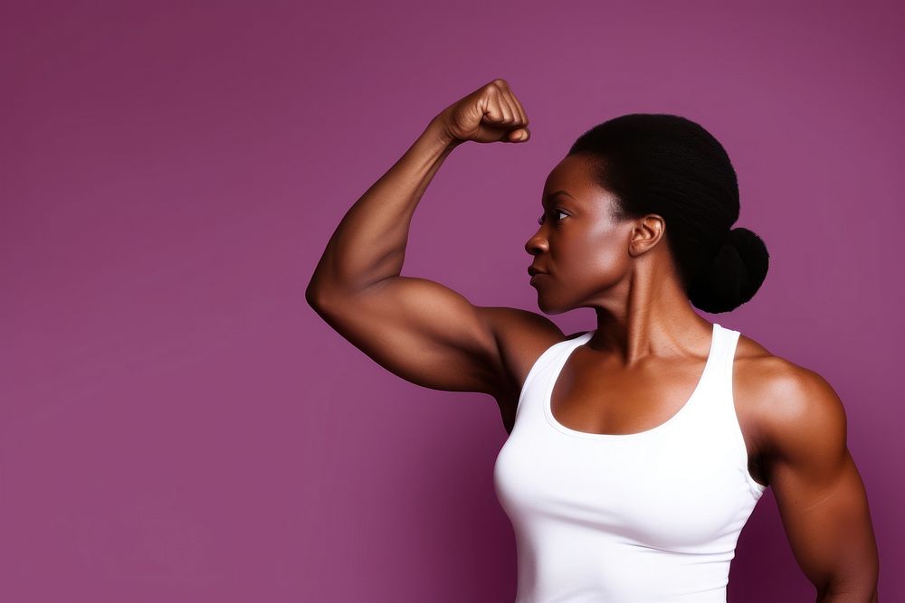 Women Waist up shot shows her bicep portrait adult weightlifting. AI generated Image by rawpixel.