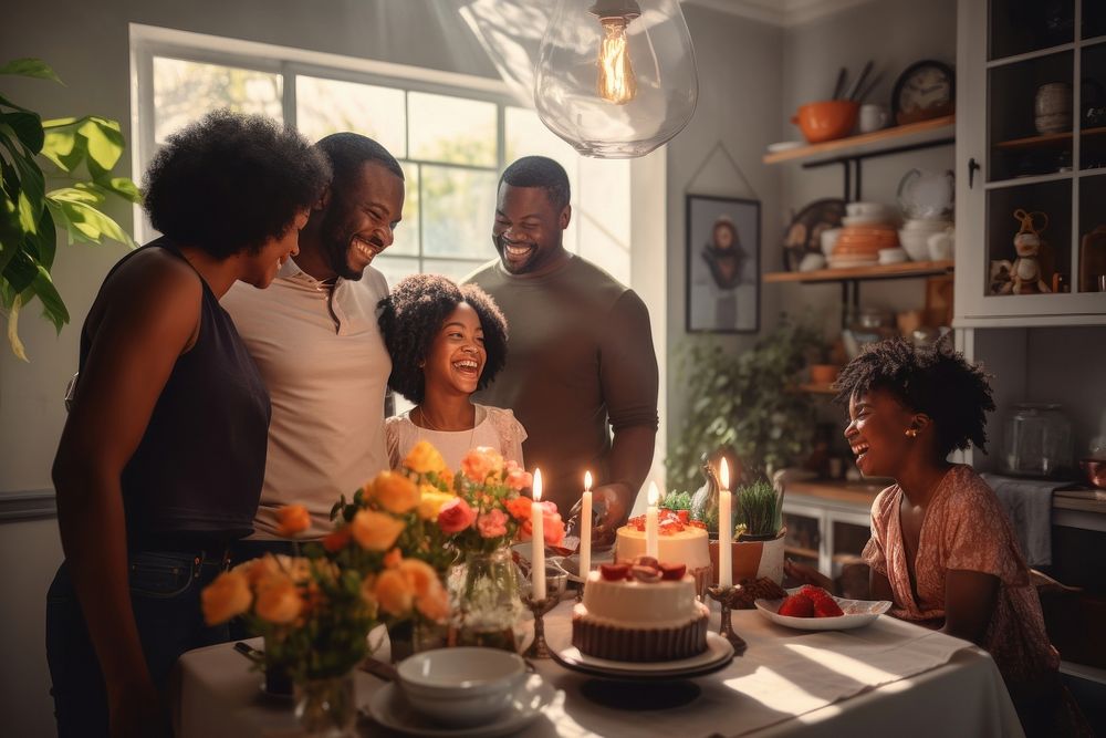 Happy family african american birthday candle party. AI generated Image by rawpixel.