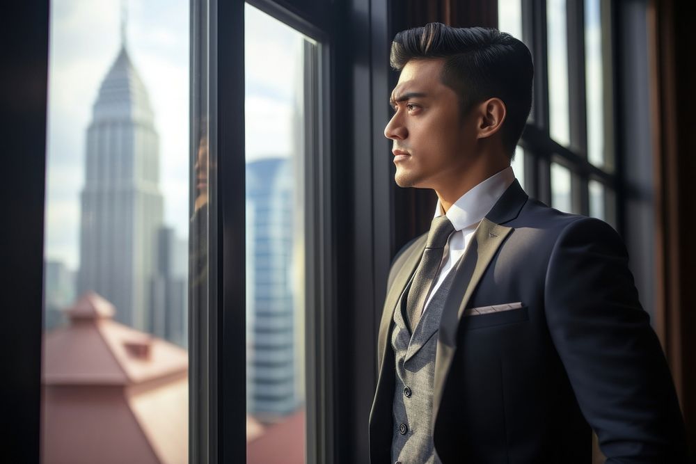 Malaysian businessman looking window adult. AI generated Image by rawpixel.