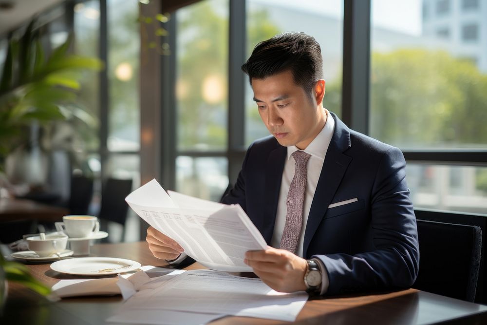 Vietnamese businessman document reading looking. AI generated Image by rawpixel.
