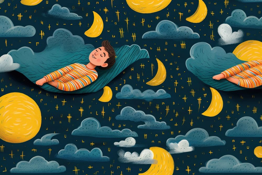 Sleeping of moon pattern cartoon backgrounds illustrated. AI generated Image by rawpixel.