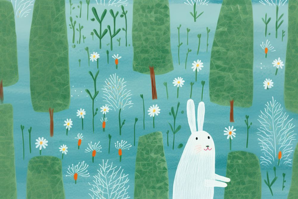 Bunny in bloom garden pattern outdoors nature green. AI generated Image by rawpixel.