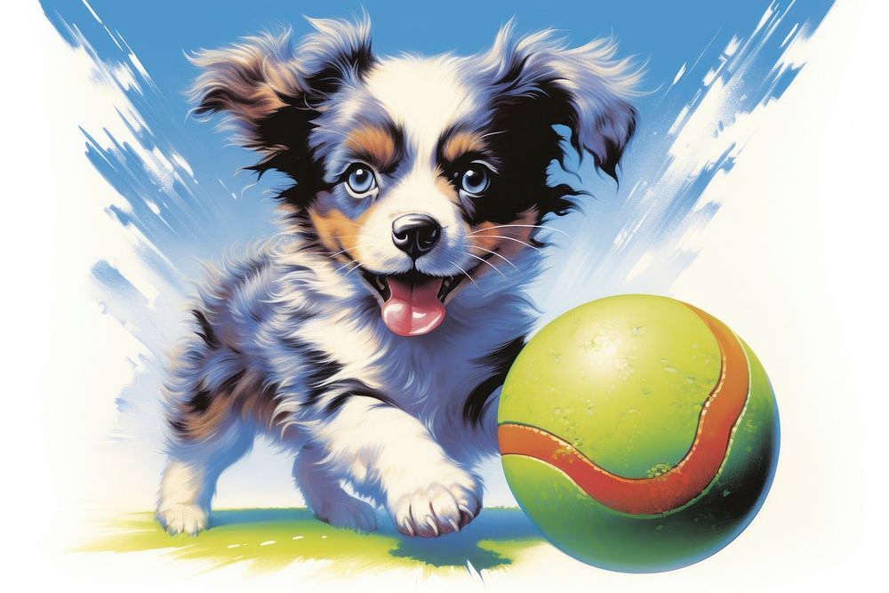 Dog playing ball mammal animal puppy. AI generated Image by rawpixel.
