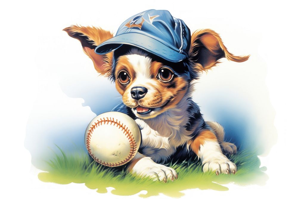 Dog playing ball baseball mammal animal. AI generated Image by rawpixel.