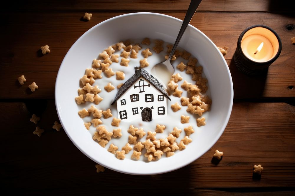 House shape cereal bowl food architecture. AI generated Image by rawpixel.