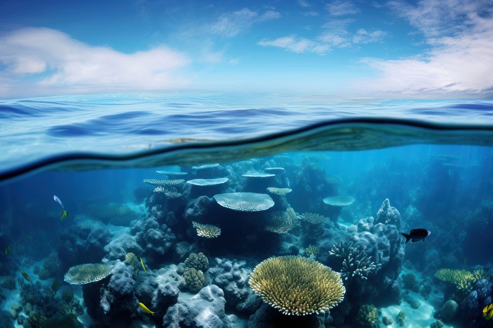Shallow water coral reefs underwater nature ocean. AI generated Image by rawpixel.