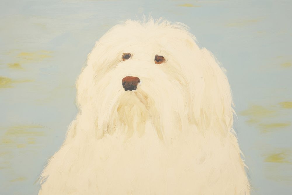 Coton De Tulear painting animal mammal. AI generated Image by rawpixel.