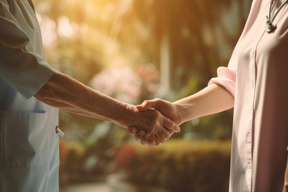 Nurse and senior woman hand adult holding hands. AI generated Image by rawpixel.