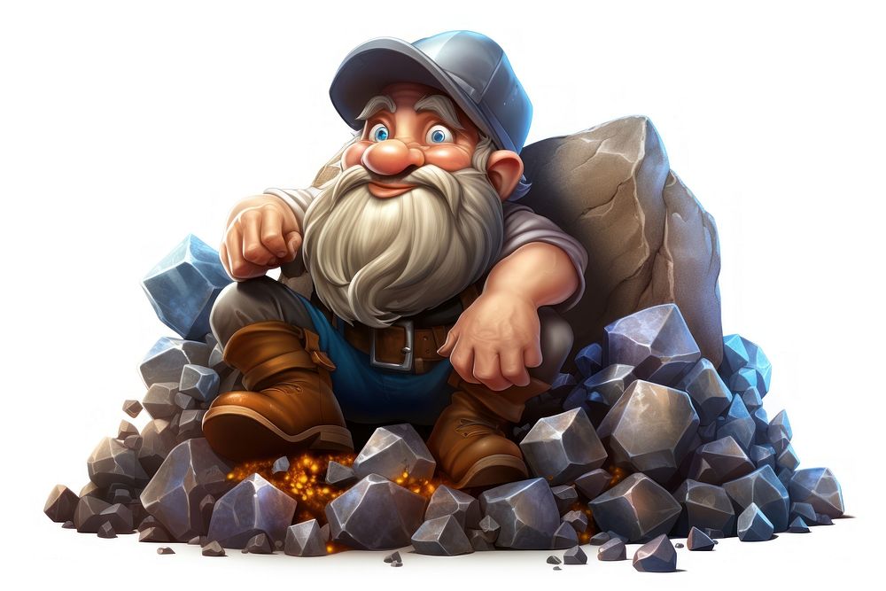 Dwarf miner and gold cartoon white background headwear. AI generated Image by rawpixel.