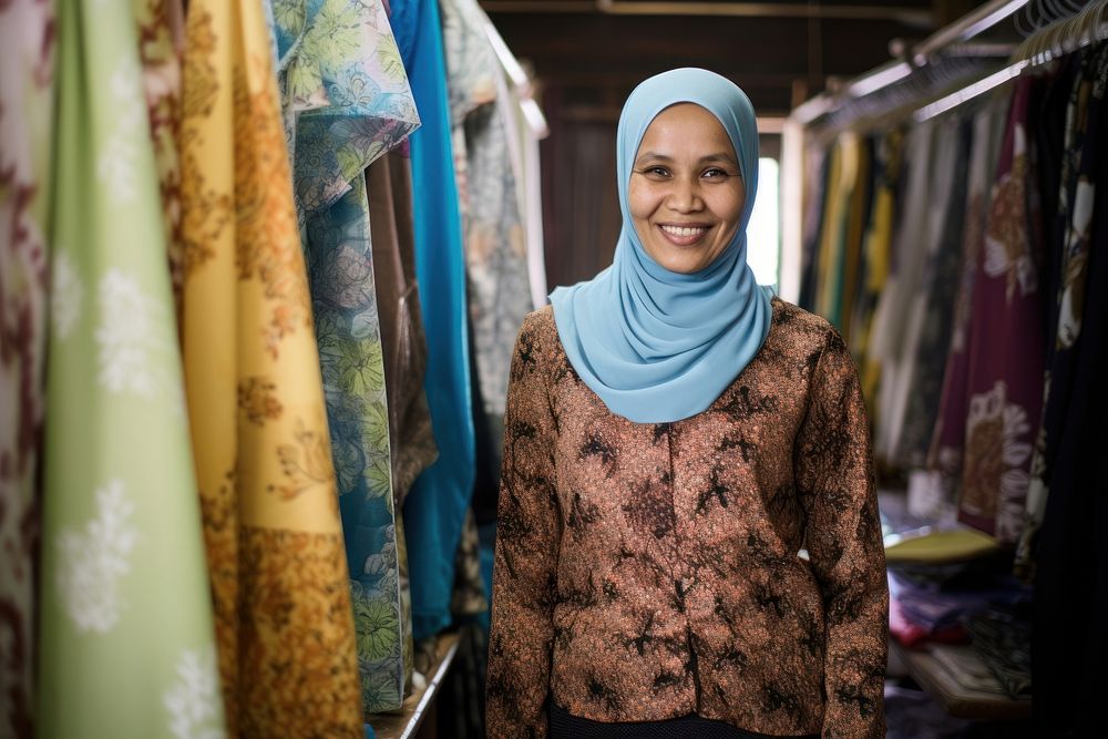 Muslim Indonesian woman adult scarf smile. AI generated Image by rawpixel.