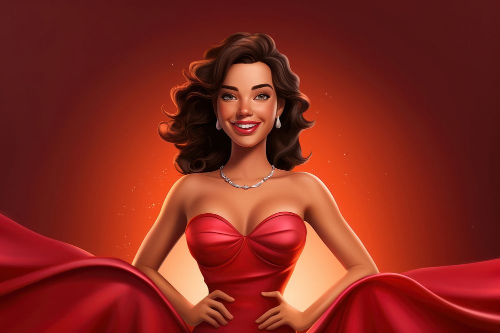 Happy woman in prom dress fashion cartoon adult. AI generated Image by rawpixel.