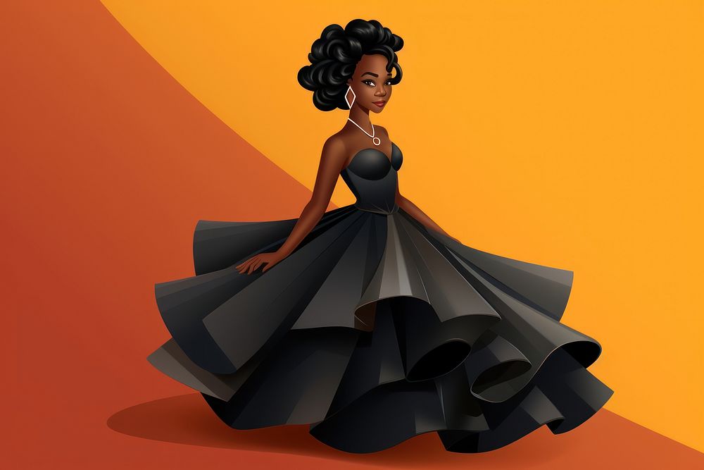 Black woman in prom dress cartoon fashion gown. AI generated Image by rawpixel.