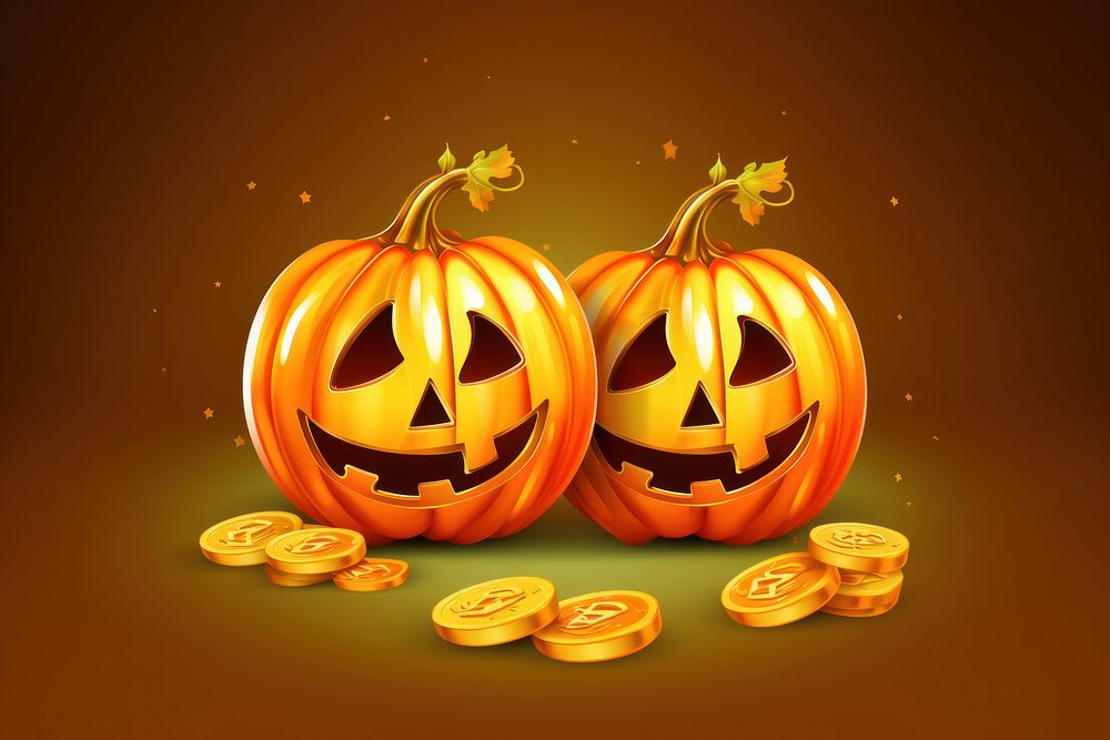Pumpkins opened with coins inside halloween cartoon anthropomorphic. AI generated Image by rawpixel.