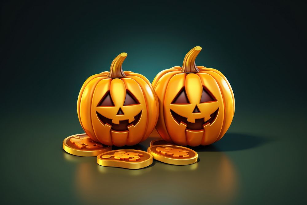 Pumpkins opened with coins inside halloween anthropomorphic jack-o'-lantern. AI generated Image by rawpixel.