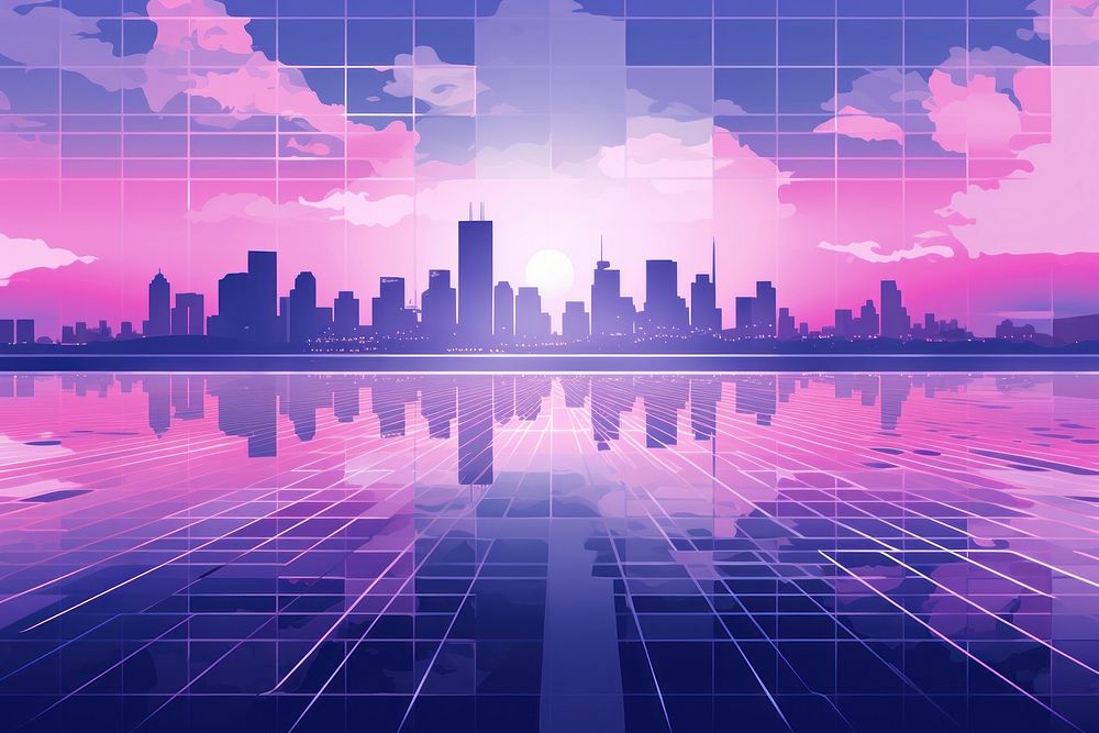 Cityscape purple architecture building. AI generated Image by rawpixel.