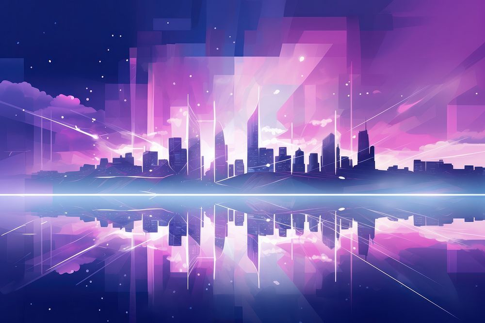 Cityscape purple light architecture. AI generated Image by rawpixel.