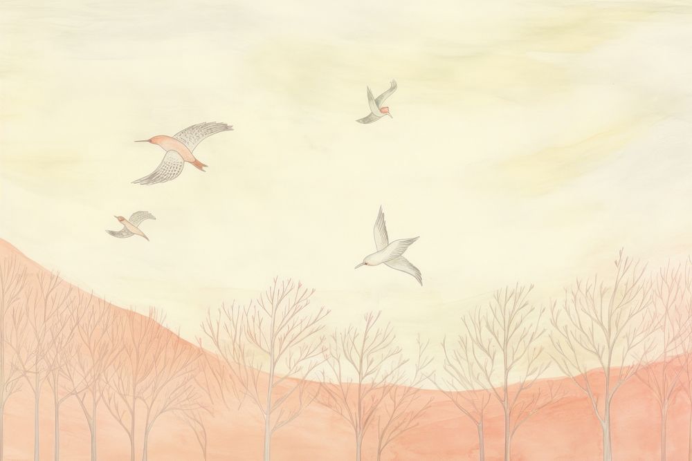 Bird background drawing backgrounds painting. AI generated Image by rawpixel.