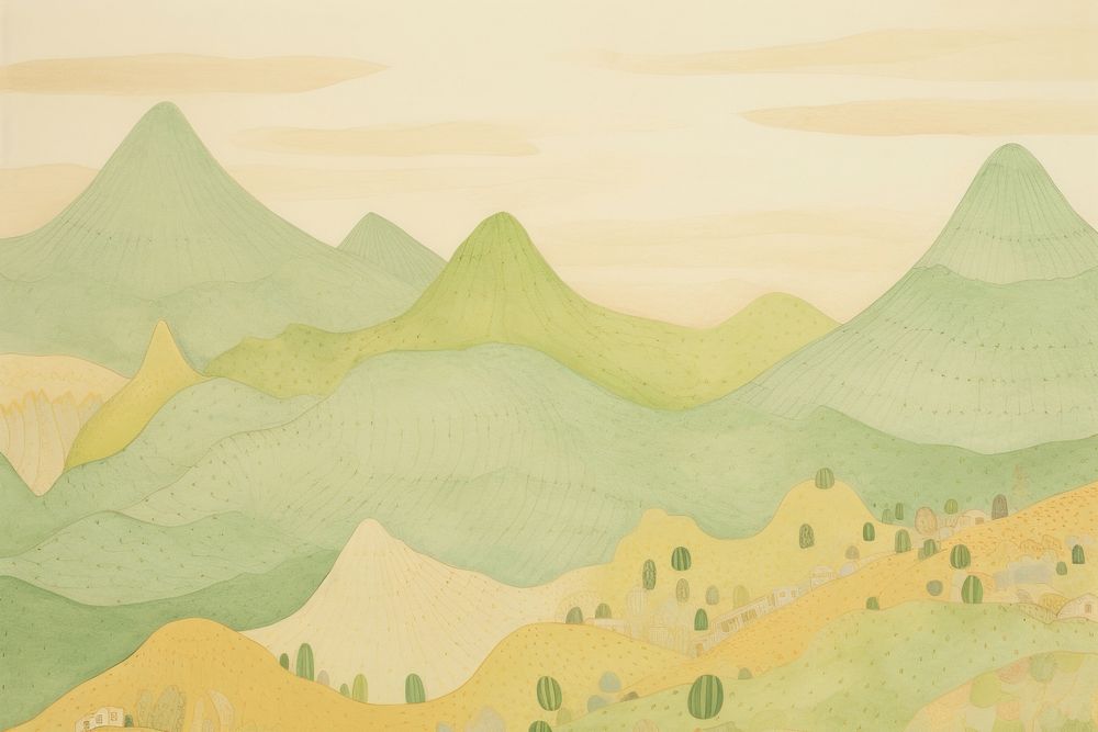 Green mountain background painting backgrounds drawing. AI generated Image by rawpixel.