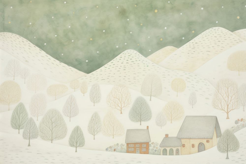 Winter background drawing painting nature. AI generated Image by rawpixel.