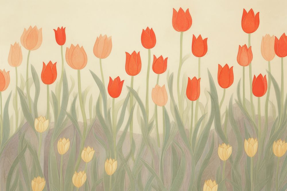 Tulip background painting backgrounds drawing. AI generated Image by rawpixel.