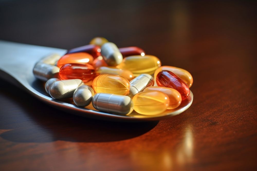 Medicine capsules in spoon pill medication freshness. AI generated Image by rawpixel.