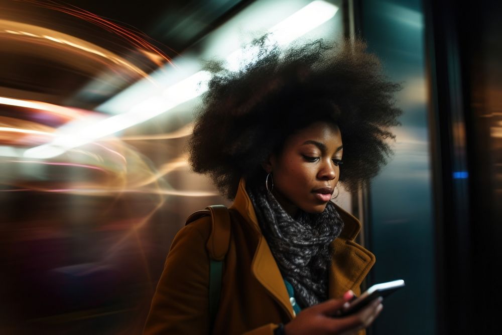 Woman playing phone speed adult black. AI generated Image by rawpixel.